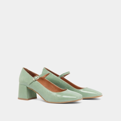 Square-heeled Mary Jane in green shiny leather | ALIENOR