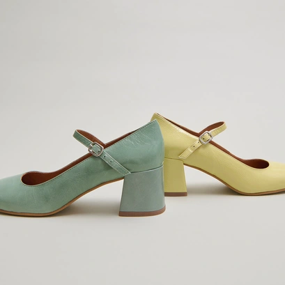 Square-heeled Mary Jane in green shiny leather | ALIENOR