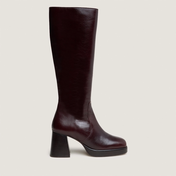 Platform boots in chocolate distressed leather calf size M | BETINA