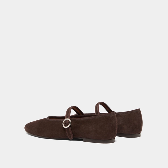 Ballet flats with straps and buckles in dark brown velvet | DEESSE
