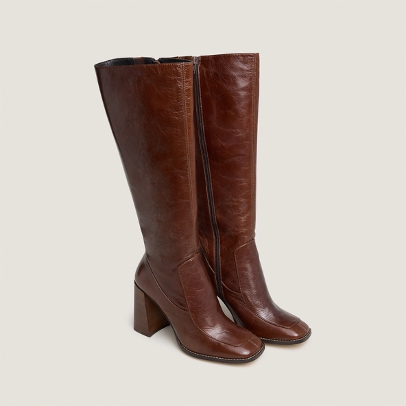 High boots with square toes in brown leather calf size m | VAUBANE