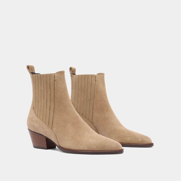 Boots with small bevelled heels and elastics in taupe suede | BAILEY