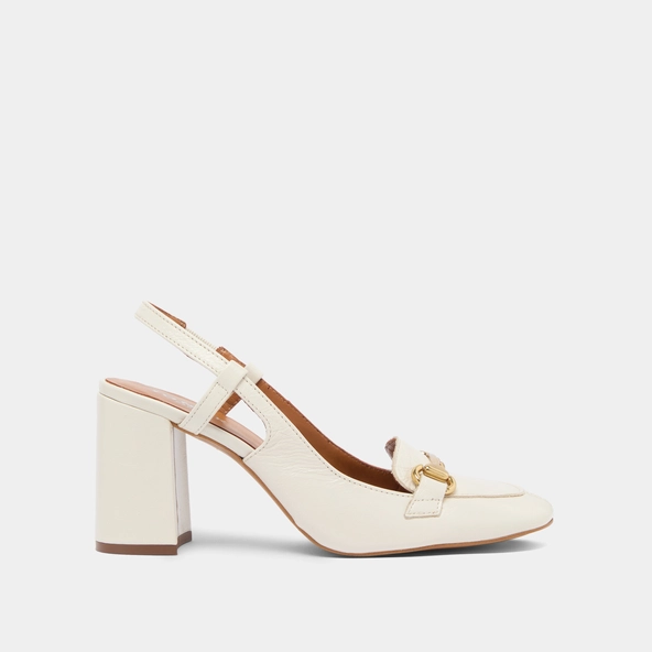 Slingbacks with gold bits in ecru distressed leather | BASEL