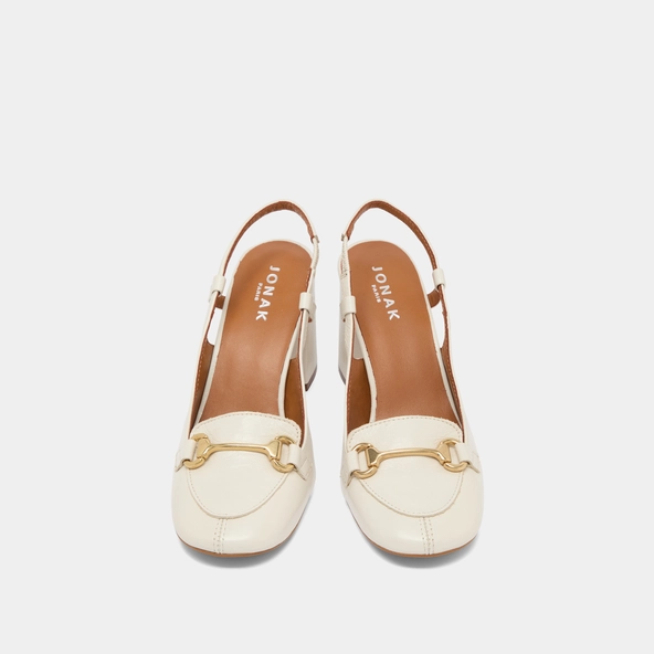 Slingbacks with gold bits in ecru distressed leather | BASEL
