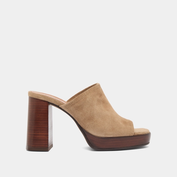 Heeled mules in taupe suede | BAYA
