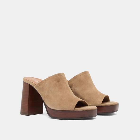 Heeled mules in taupe suede | BAYA