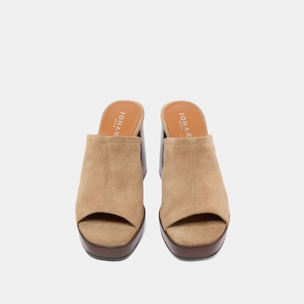 Heeled mules in taupe suede | BAYA