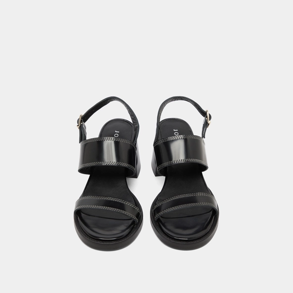 Heeled sandals in black glazed leather | BLONDINE