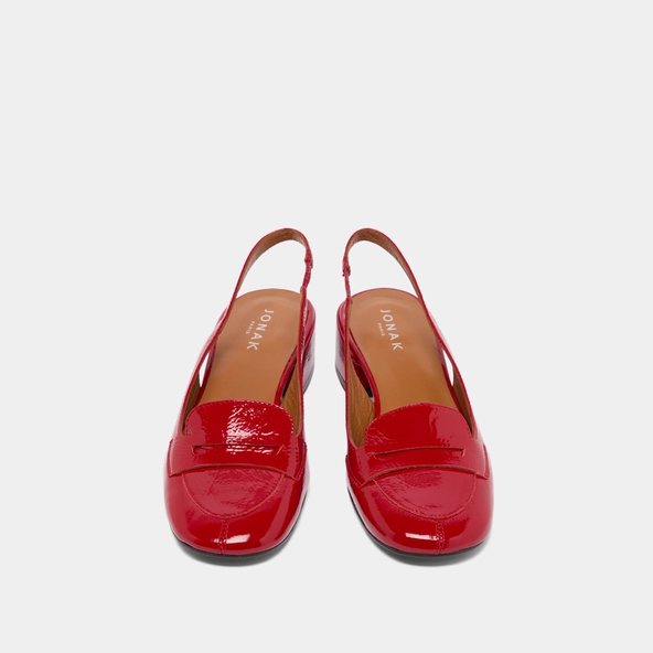 Flap slingbacks in red pleated varnish | BRIDE