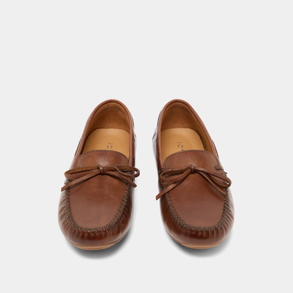 Ruched loafers with laces in cognac leather | ANGELIQUE