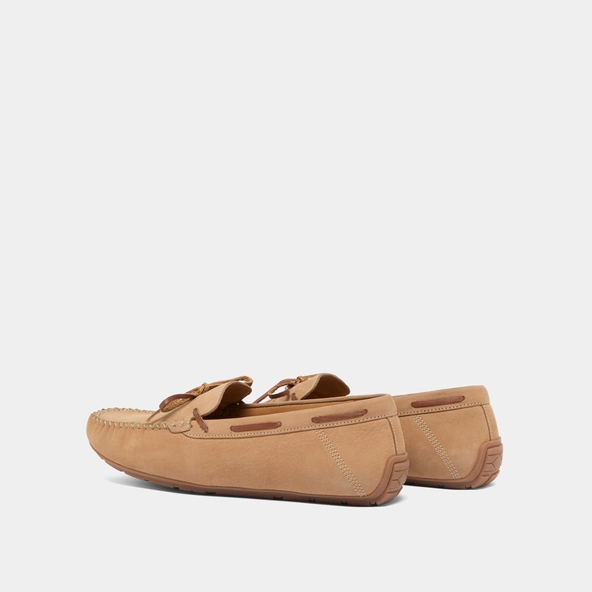 Ruched loafers with laces in beige nubuck and cognac leather | ANGELIQUE
