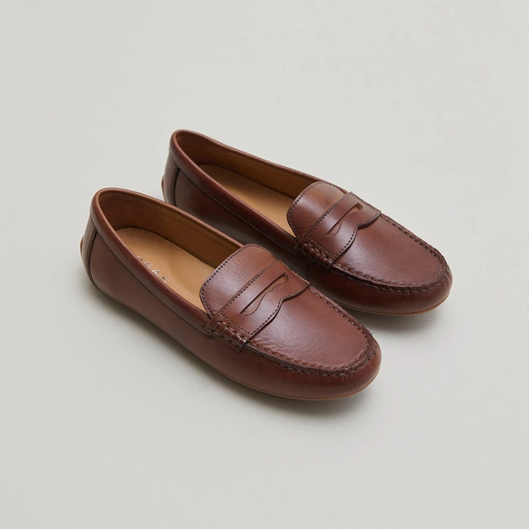Ruched loafers in cognac leather | ANTONIA