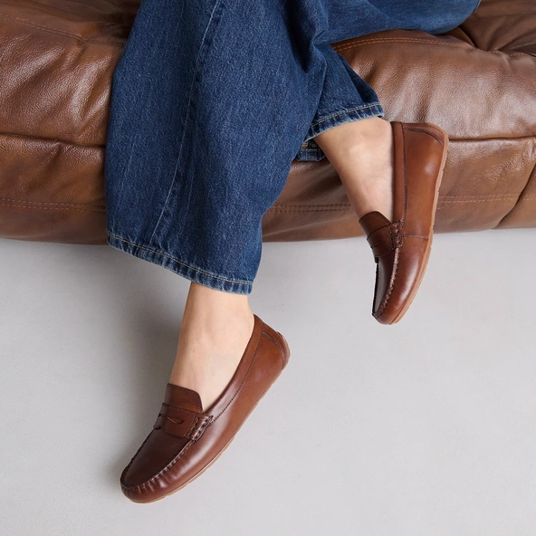 Ruched loafers in cognac leather | ANTONIA