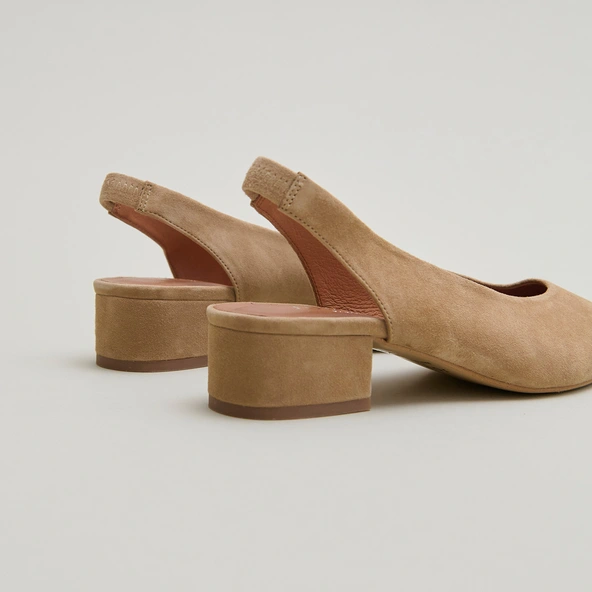 Ballet flats with open backs in camel velvet | VINCE