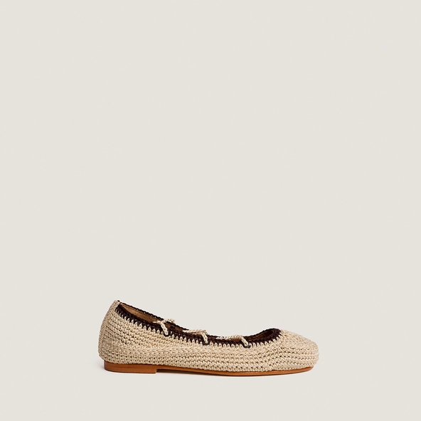 Ballet flats with laces in beige and dark brown crochet | WETOV