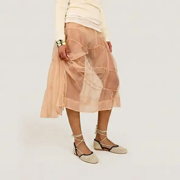 Ballet flats with laces in beige and black crochet | WULLY