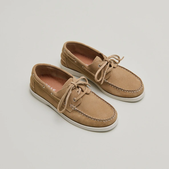 Derbies with thick laces and topstitching in beige crust | OMBELINE