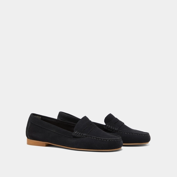 Loafers with topstitching in navy crust | GREG