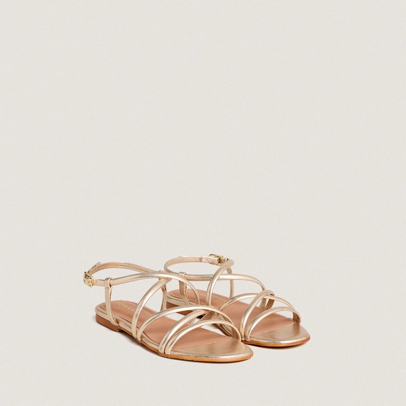 Plagettes with straps in gold metallic leather | WAPO