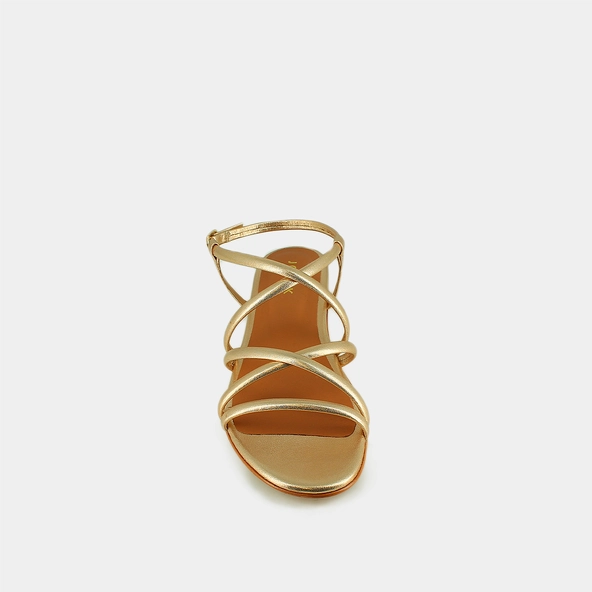 Plagettes with straps in gold metallic leather | WAPO