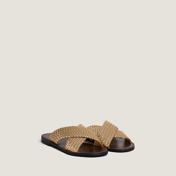 Plagettes with wide criss-cross straps in gold leather | WITCH