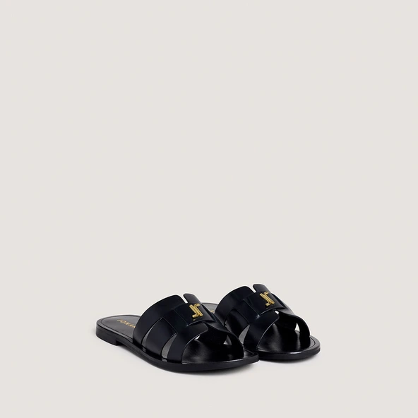 Sandals with monogram in black leather | WEIL