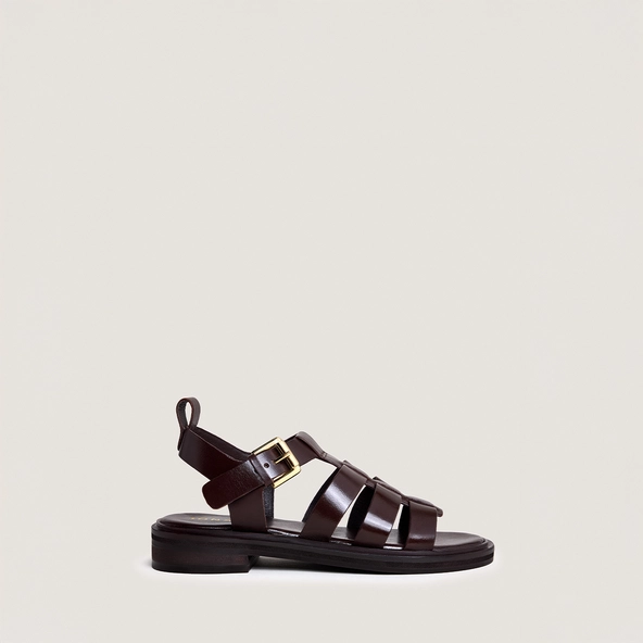 Sandals with adjustable buckles in dark brown leather | WOOL