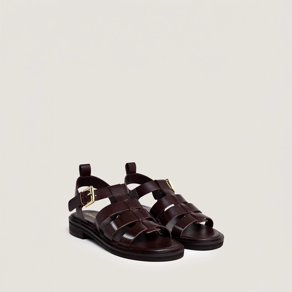 Sandals with adjustable buckles in dark brown leather | WOOL
