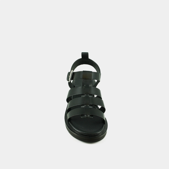 Sandals with adjustable buckles in black leather | WOOL
