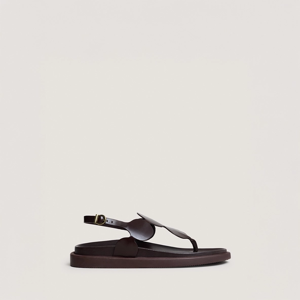 Sandals with adjustable straps in dark brown leather | WIND