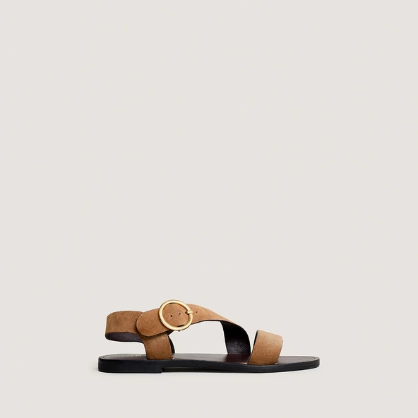 Sandals with wide straps and adjustable buckles in taupe crust | WELBI