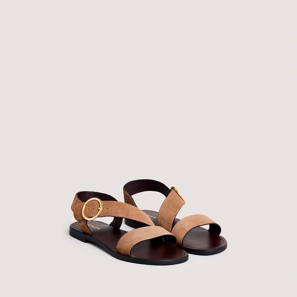 Sandals with wide straps and adjustable buckles in taupe crust | WELBI