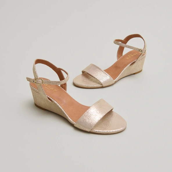 Wedge sandals in platinum laminated velvet | AGRUME