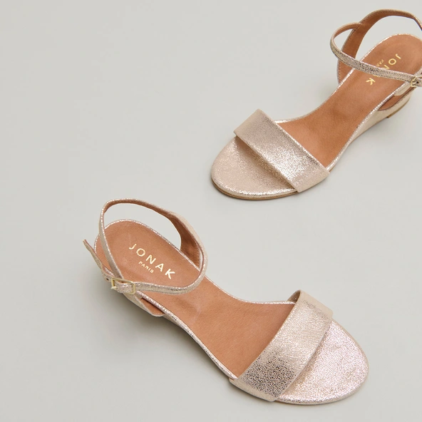 Wedge sandals in platinum laminated velvet | AGRUME
