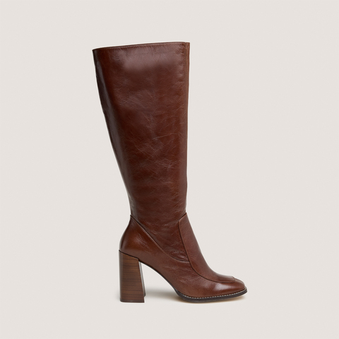 High boots with square toes brown