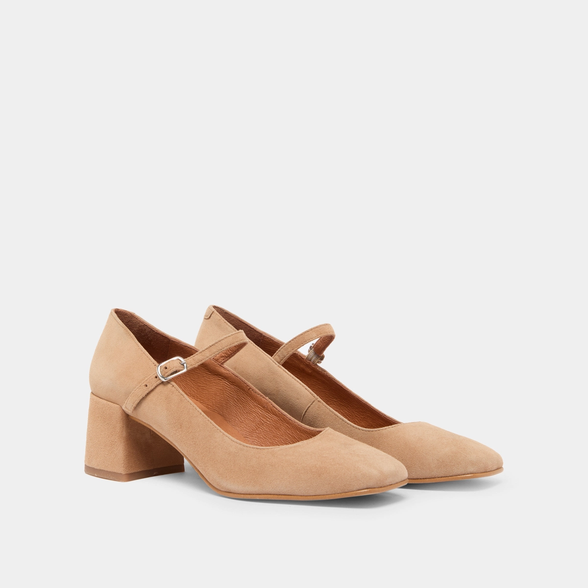 Square-heeled Mary Jane in camel velvet | ALIENOR