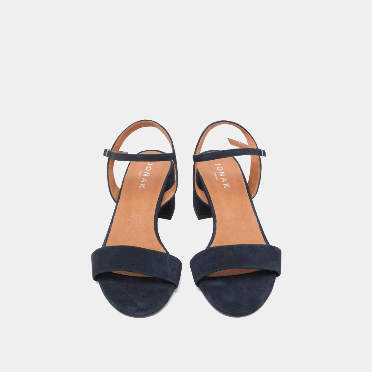 Heeled sandals with round toes in marine velvet | ANKER