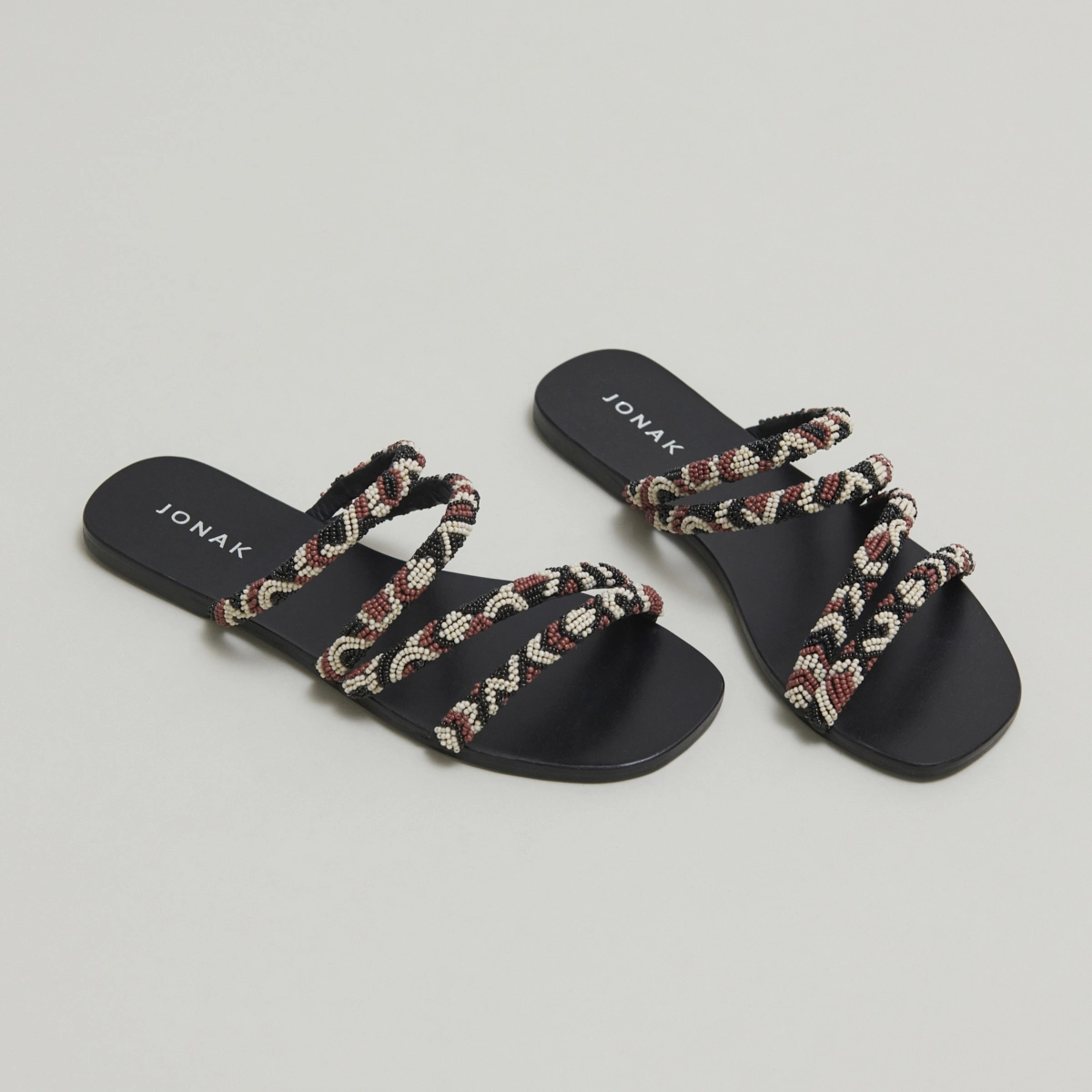 Beach sandals with beaded straps in multicoloured fabric | SHANY