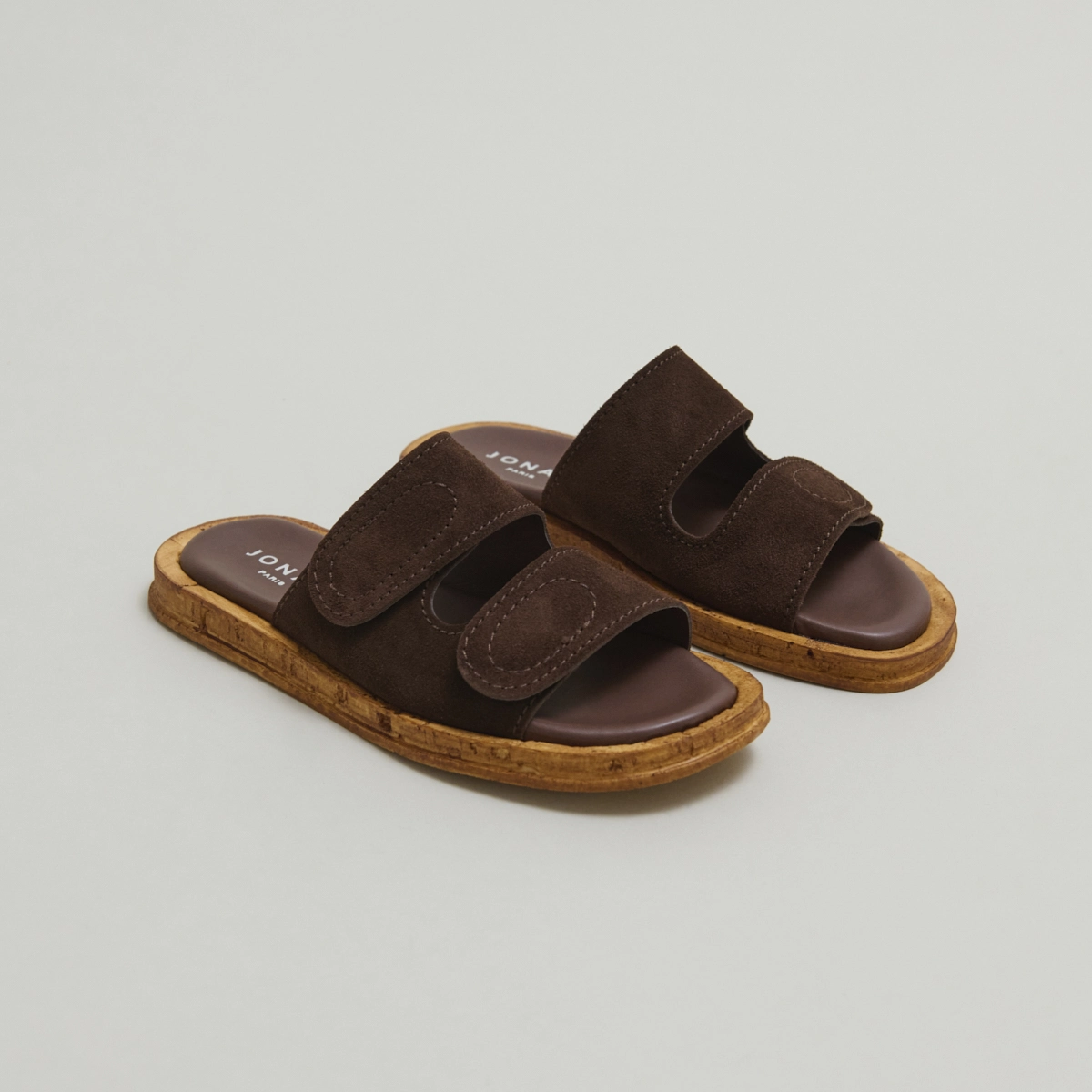Mules with two straps in dark brown suede | ELSIE