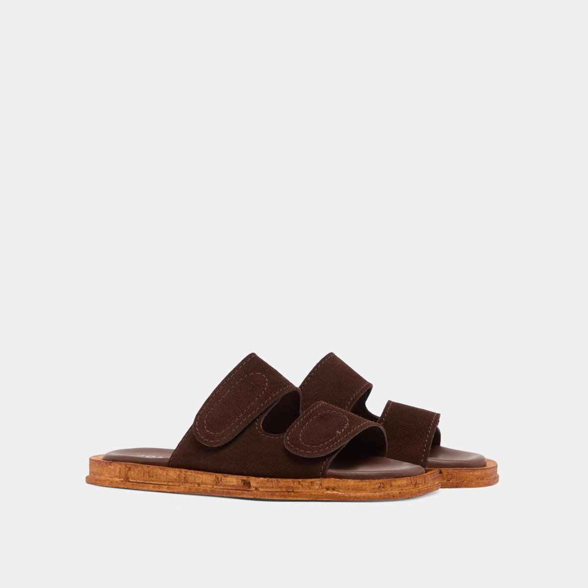 Mules with two straps in dark brown suede | ELSIE