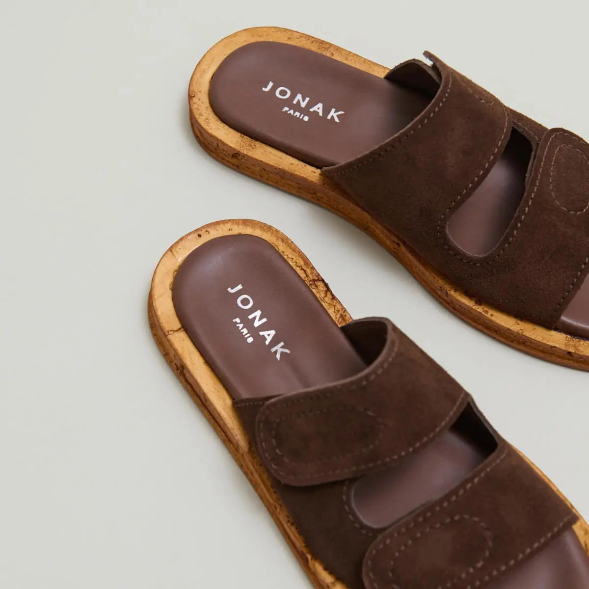 Mules with two straps in dark brown suede | ELSIE