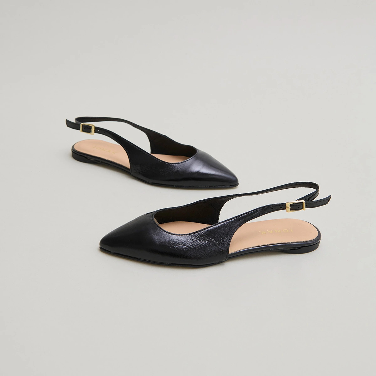 Slingback ballet flats in black pleated varnish | NOA