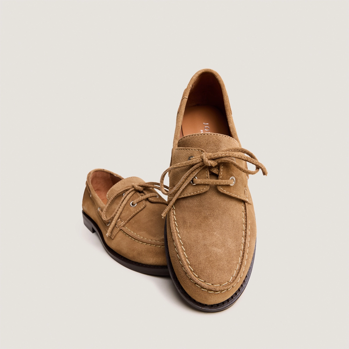 Thick lace-up loafers in beige suede | OLGA