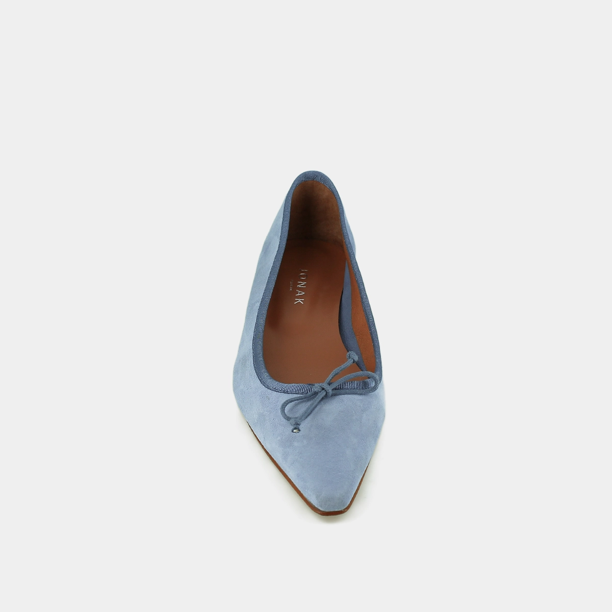 Pointed-toe ballet flats with laces in light blue velvet | DAMO