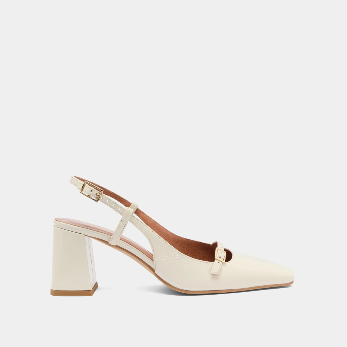 Heeled slingbacks in ecru shiny leather | DADELLE