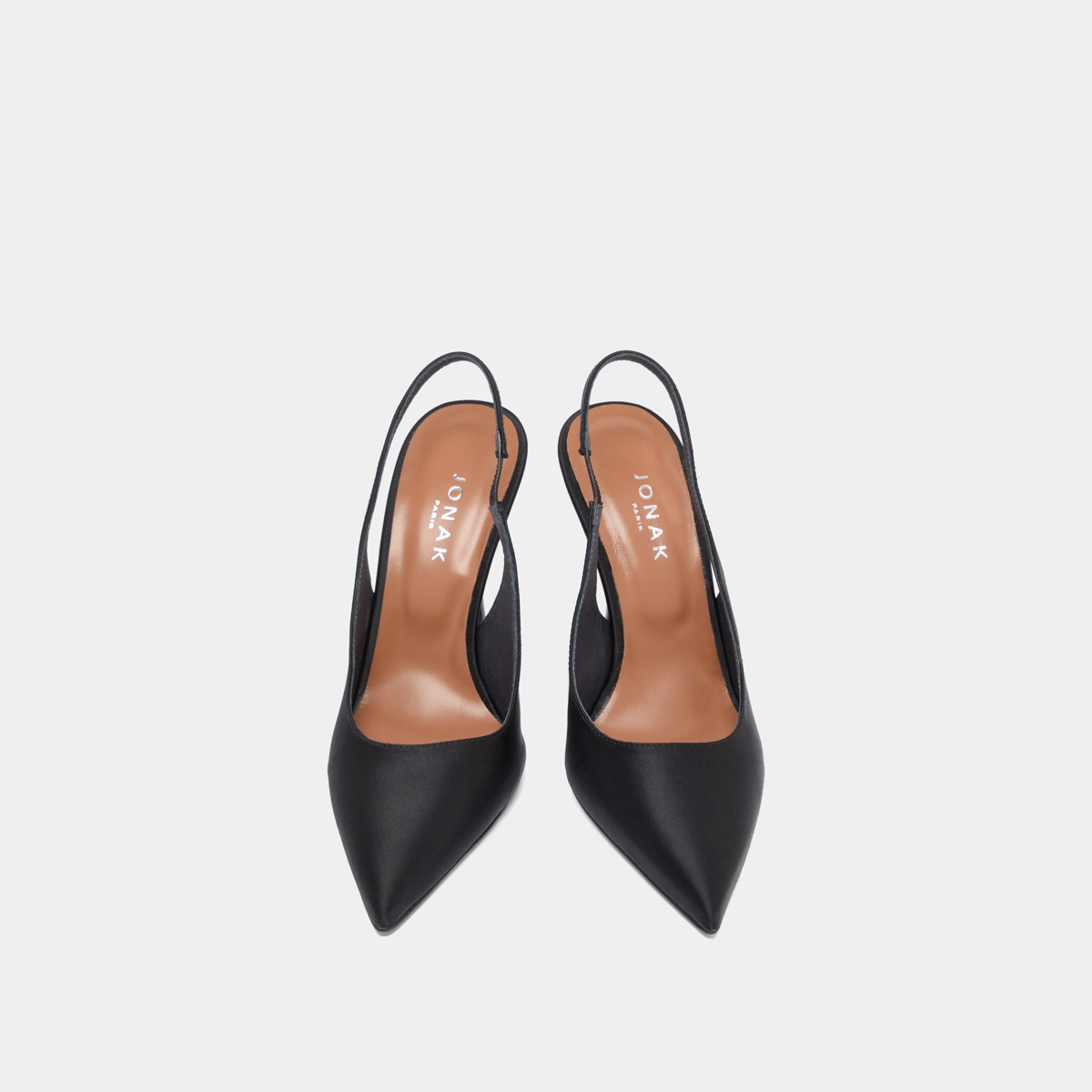 Pointed-toe slingbacks in black satin | DRESSY