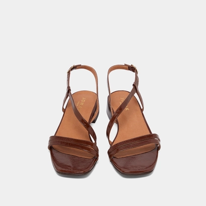 Sandals with small heels in dark brown shiny leather | anaya