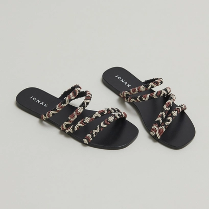 Beach sandals with beaded straps in multicoloured fabric | shany