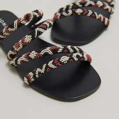 Beach sandals with beaded straps in multicoloured fabric | shany