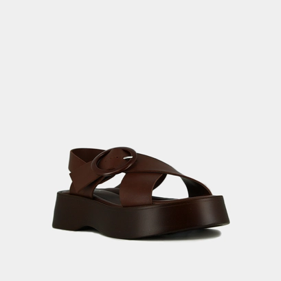 Platform sandals in dark brown leather | EMILIA